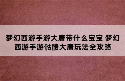 梦幻西游手游大唐带什么宝宝 梦幻西游手游骷髅大唐玩法全攻略